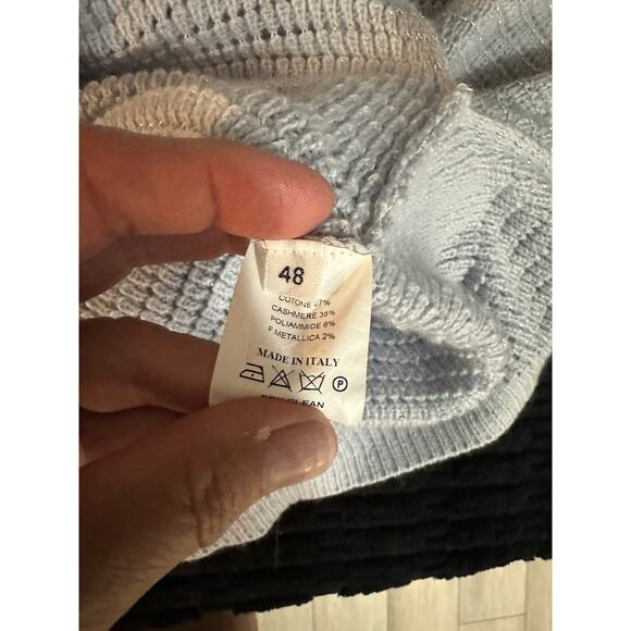 Amina Rubinacci News Sweater Blue Silver Threading Size 48/12 Cashmere Cotone - Picture 6 of 8